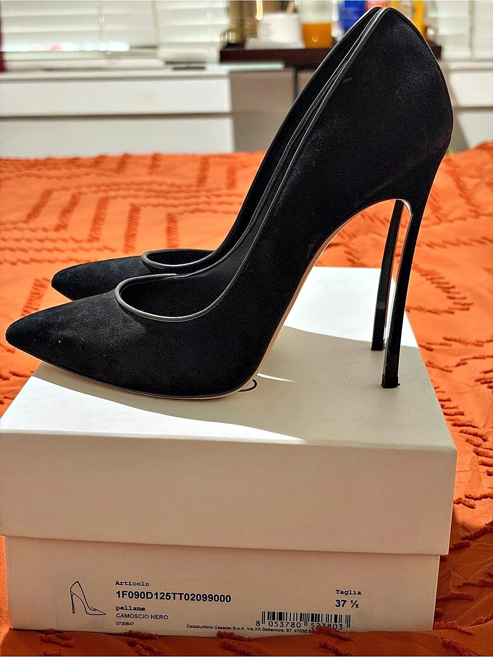 Casadei Blade Suede Pump Pointed-Toe Heels Black EU 37.5